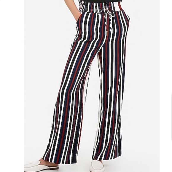 Express Pants - Express High Waist Striped Drawstring Pant